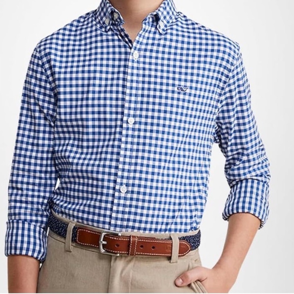 Vineyard Vines Kids' Blue and White Gingham Shirt